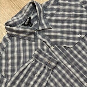 Blackhawk! Tactical Men’s XL Grey/Blue Plaid Long Sleeve Casual Shirt Button Up